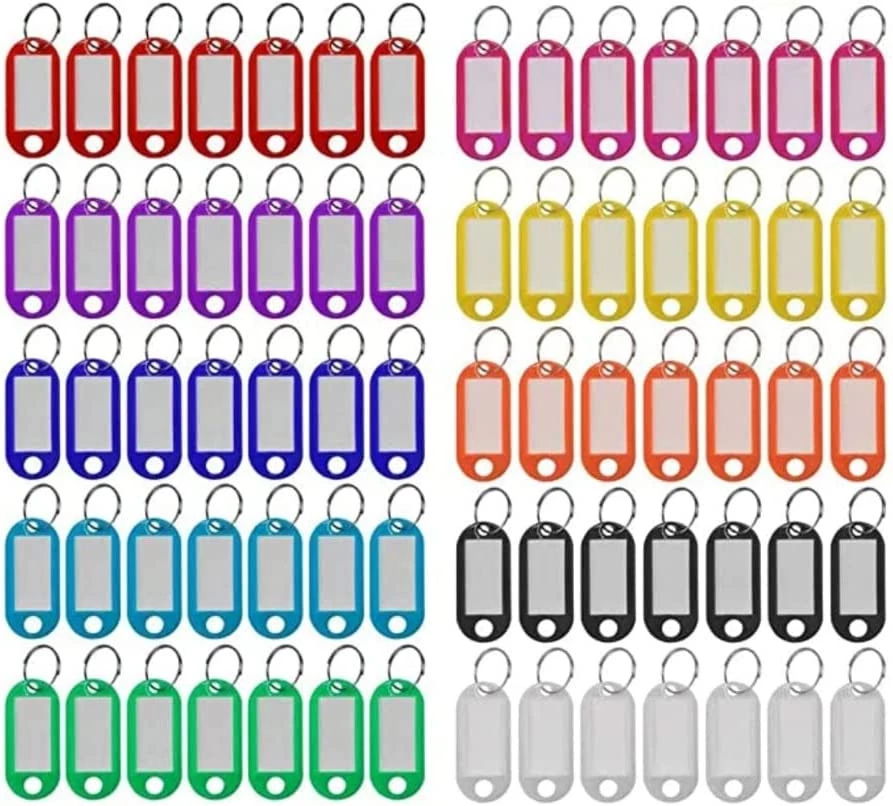 مجموعة بطاقات تعريف للمفاتيح من ماي سوق-ستور (70 قطعة) من 70 قطعة من البلاستيك مع حلقة منفصلة للاسم وسلسلة مفاتيح الذاكرة بالوان فوب - B0BZG2Y5LW
