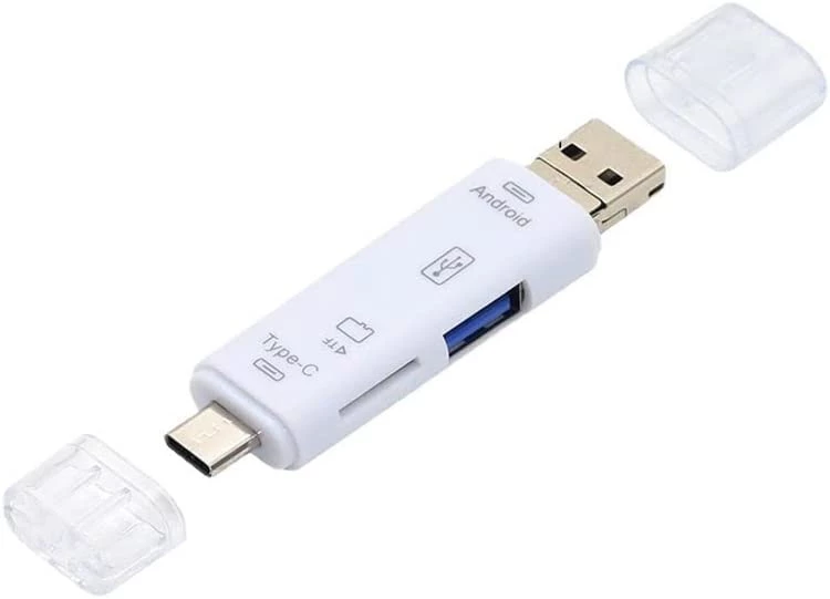 قارئ بطاقات ذاكرة 5 في 1 متعدد الوظائف USB 2.0 نوع سي/USB/‏Micro USBL/‏TF/SD (لون ابيض) - B0BZPZB92B