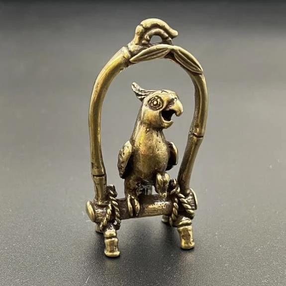 MySouq-Store 1pcs - Antique Copper Crafts Bird Cage Parrot Figurines Miniatures Desktop Ornaments Brass Animal Bird Key Chain Pendant Jewelry Decors -B0C5MBPWD9