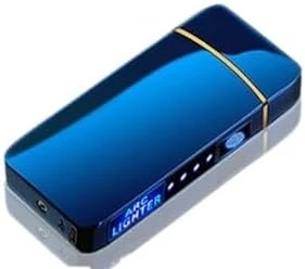 ولاعة كهربائية معدنية بدون لهب مقاومة للرياح من ماي سوق-ستور، ولاعة بلازما مزدوجة القوس بمنفذ USB وشاشة LED تعمل باللمس (لون أزرق)-B0CD2ZVVZH