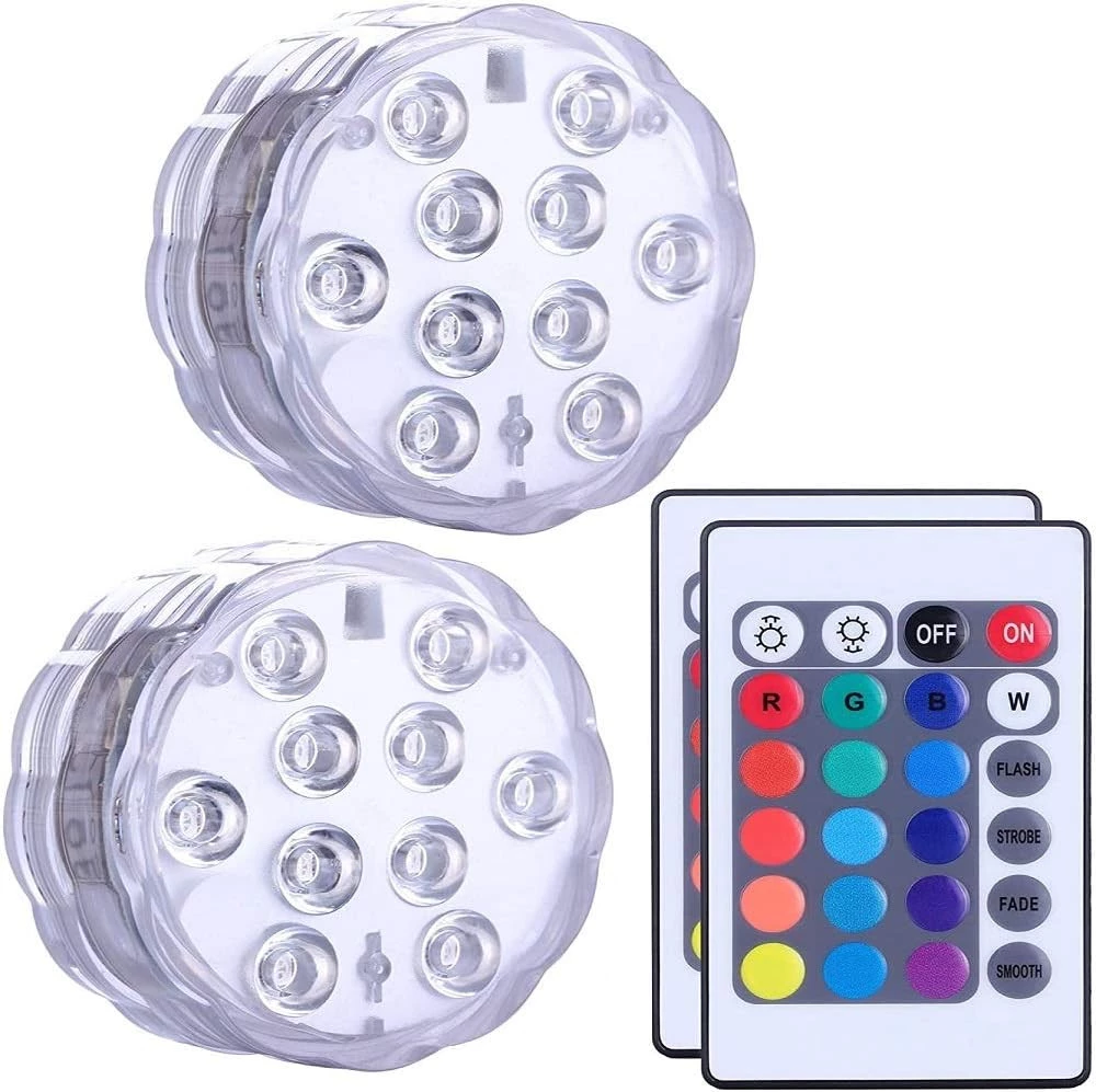 Hugehoux Submersible LED Lights Remote Controlled RGB Changing Waterproof Lighting for Aquarium Vase Base Pond Wedding Party Battery Powered 2 Pack - B08YDKDZ8T