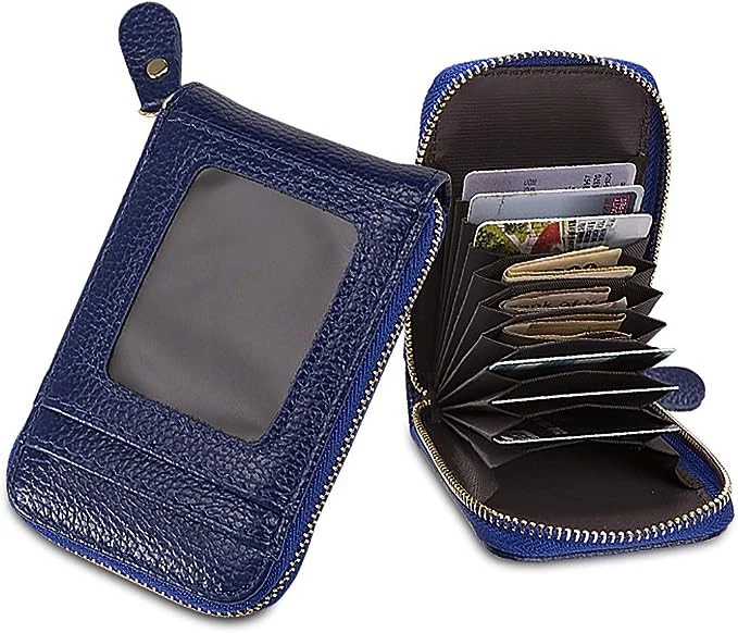 B08SCM179B -Multifunctional Leather Card Wallet and Card Organizer with Modern Small Size Design, Suitable for Men and Women, RFID Blocking (Blue)