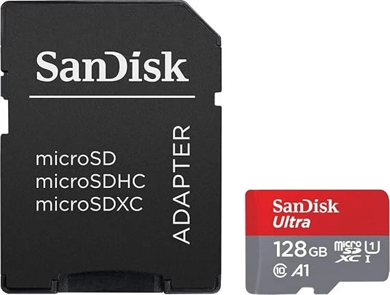 بطاقة MicroSDXC الترا فئة 10 سعة 128 جيجابايت مع محول SD قياسي بسرعة مرتفعة 100 ميجابايت في الثانية بدون فقدان (UHS-1، معتمدة)، لامازون فاير HD من سانديسك-B098X5QP9R
