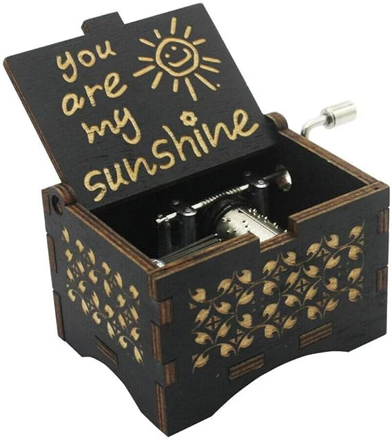 First Shop You Are My Sunshine Laser Engraved Wooden Music Box, Classic Wooden Music Box with Sunshine Hand Lever, Birthday, Christmas, Valentine's Day Gift-B0927K4JLT