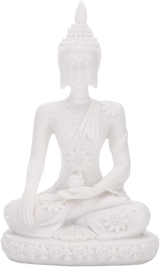 Nikon Buddha Statue, Small Figurine Sandstone and Resin Carved Figurine, Handicraft for Home Table Decoration - White-B08VWJXKGJ