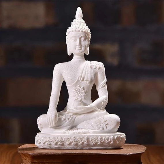 Nikon Buddha Statue, Small Figurine Sandstone and Resin Carved Figurine, Handicraft for Home Table Decoration - White-B08VWJXKGJ