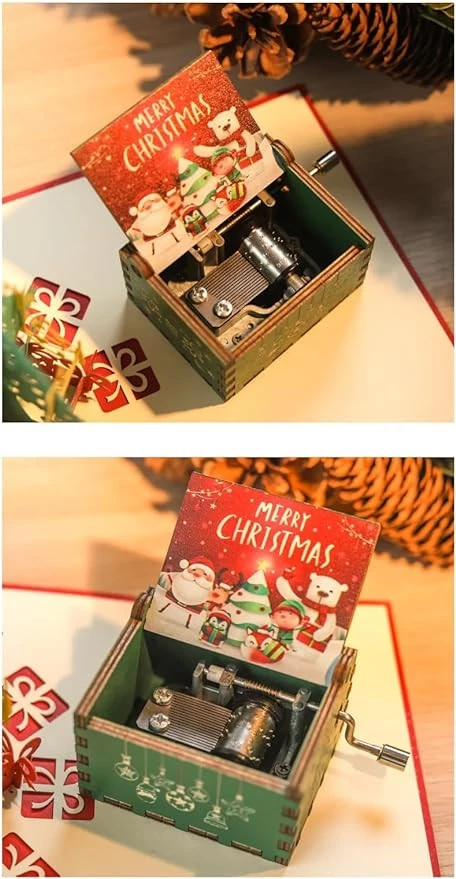 My Souq Store Brown Music Box [1 Piece] Jingle Bell Style Collectible Wooden Music Box (Colorful Christmas Edition) (D)-B0CKF9WKYC