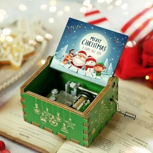 My Souq Store Brown Music Box [1 Piece] Jingle Bell Collectible Wooden Music Box (Colorful Christmas Edition) (B)-B0CKBZXFBB