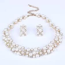 MySouq-Store - 1 Set - Fashion Simple Rhinestone necklace earrings set Bridal Wedding Party Rhinestone Water Drop Pendant Necklace Drop Earrings Set (003)-B0CLJTFXVW-B0CLJTFXVW