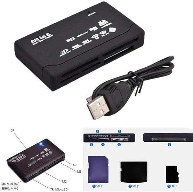 My Souq-Store All-in-One Card Reader with USB 2.0 Port - 1 Piece - Supports TF CF SD Mini SD SDHC MMC MS XD-B0CCL24K3T