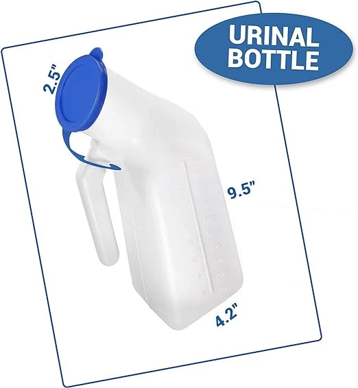 ازماز مبولة محمولة للرجال 32 اونصة/ 1000 مل، زجاجة مبولة لجانب السرير للسفر الطبي والتخييم، مبولة بلاستيكية سميكة للرجال مع مقياس قياس التبول - عبوتان-B08P961XQD-urinal