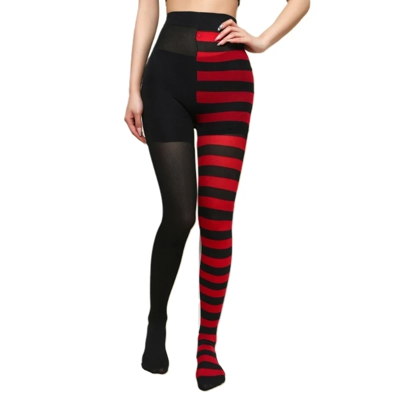 One Size Recommended Weight40kg 75kg Christmas Halloween Contrast Color Stripe Pantyhose 8452