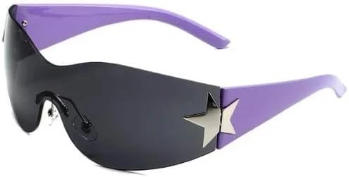 نظارة شمسية من ماي سوق-ستور [قطعة واحدة] [ارجواني] نظارة شمسية من قطعة واحدة جديدة Y2k بدون اطار نظارات شمس 2000 UV400 للنساء بتصميم خمس نجوم (-B0CN5Y16NB
