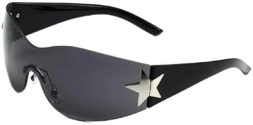 نظارة شمسية من ماي سوق-ستور [قطعة واحدة] [ارجواني] نظارة شمسية من قطعة واحدة جديدة Y2k بدون اطار نظارات شمس 2000 UV400 للنساء بتصميم خمس نجوم (-B0CN5Y16NB
