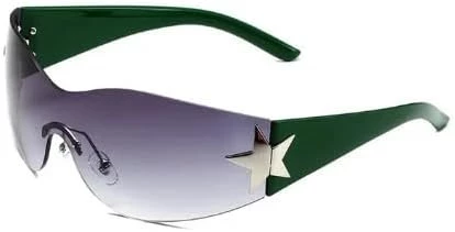 B0CN3WS291-نظارة شمسية من ماي سوق-ستور [قطعة واحدة] [اخضر] نظارة شمسية من قطعة واحدة جديدة Y2k بدون اطار نظارات شمس 2000 UV400 للنساء بتصميم خمس نجوم (