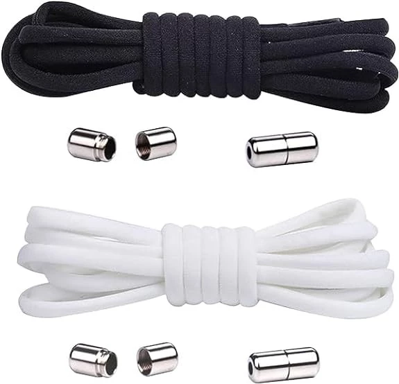 My Souq-Store Notay Elastic Shoelaces Set, Adjustable No-Tie Elastic Running Shoelaces with Metal Buckle for Kids, Adults and Elderly, Comfortable and Stretchy to Fit All Shoes, Black and White-B0CPYL