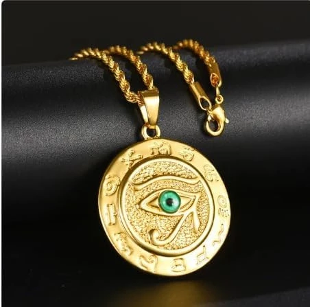 My Souq Store Men's Eye of Horus Rune Round Pendant Necklace [1PC] Medium Metal Pendant Necklace Amulet Jewelry Accessories-B0CQWBR9GV