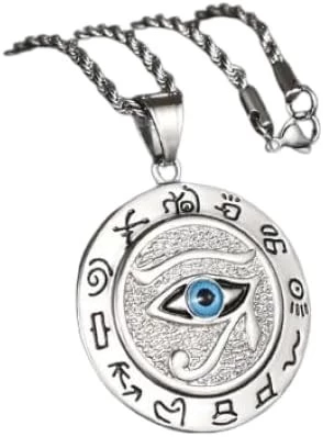 My Souq Store Eye of Horus Rune Round Pendant Necklace for Men [1 Piece - Silver - 4cm Diameter] Men's Pendant Necklace Metal Amulet Jewelry Accessories-B0CQWFGY79