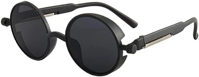 MySouq-Store [قطعة واحدة] [أسود] نظارة شمسية Steampunk جديدة للرجال والنساء نظارات شمسية مستقطبة بإطار معدني دائري عصري للقيادة في الهواء الطلق - B0CR95429K