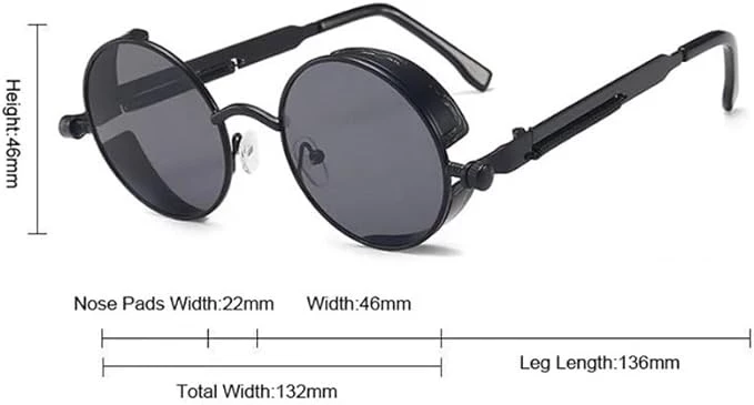 MySouq-Store [1Pcs] [Black] New Steampunk Sunglasses for Men Women Vintage Trendy Round Metal Frame Polarized Sun Glasses Outdoor Driving Riding Accessories-B0CR95429K