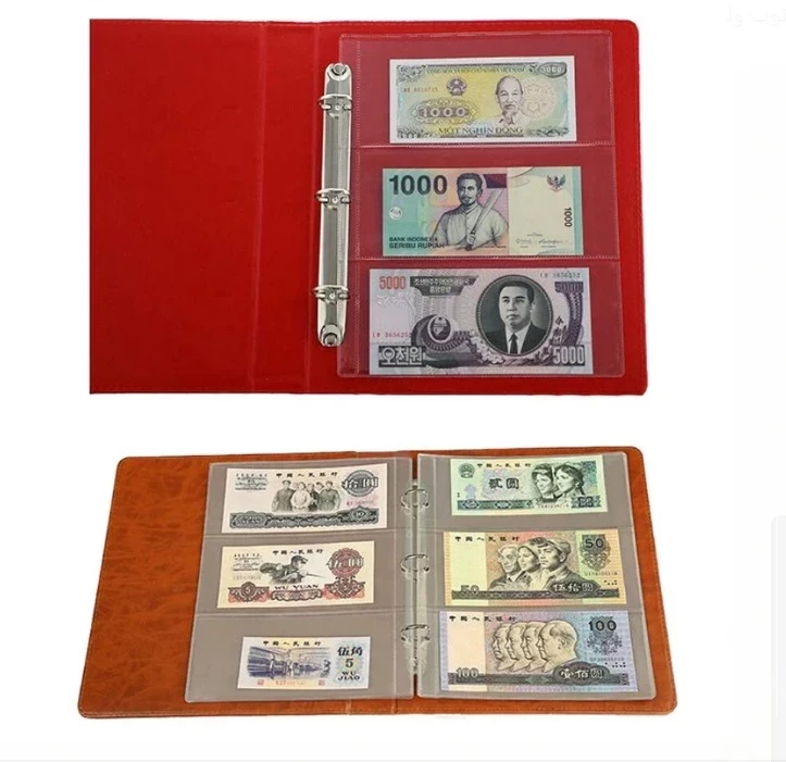 عدد 10 قطعة من أوراق البوم الأوراق النقدية لألبوم النقود و حامل 3 فتحات فضفاضة