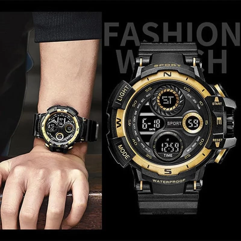 MySouq-Store -[ 1pcs -Black gold ] Black Digital Watch for Men Sports Watches Waterproof Outdoor Chronograph Hand Clock G Infantry Shock Student Wristwatchp-B0CVZP2J74