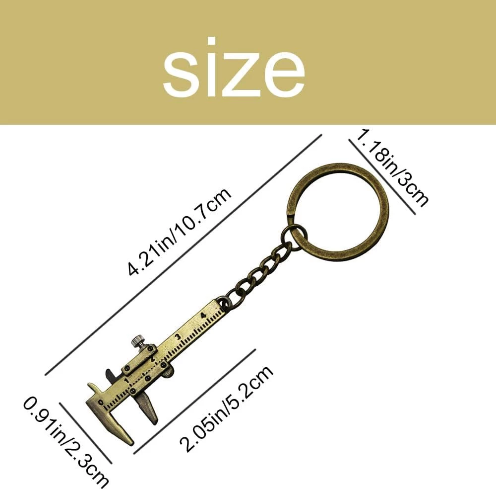 سلسلة مفاتيح صغيرة من خليط الزنك المعدني من اف فانج بوكس، سلسلة مفاتيح صغيرة لقياس الطول والعمق والقطر الداخلي والخارجي، برونزي-B0C4JXGSHF