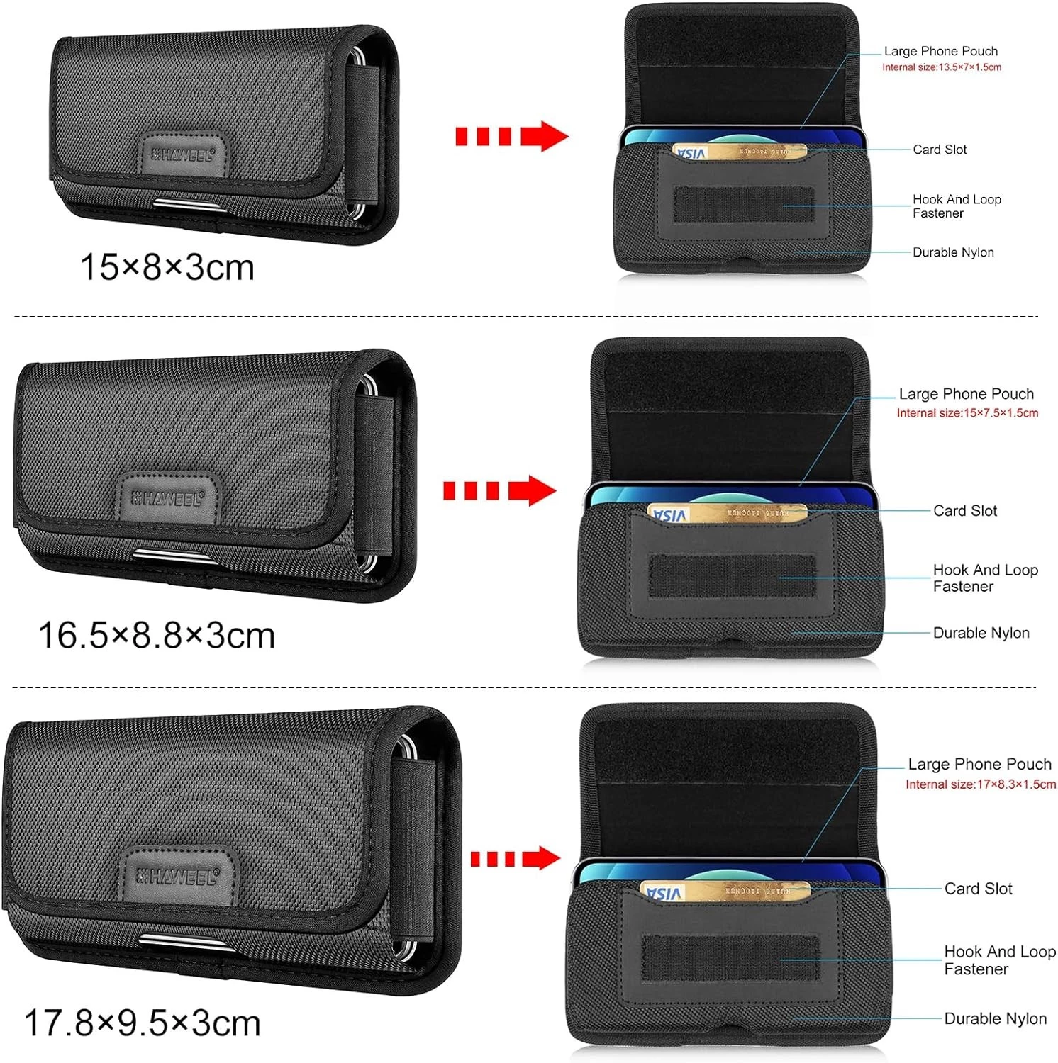 MySouq-Store Phone Holster Case Nylon Cell Phone Belt Clip Pouch Carrying Case Waist Bag - Horizontal (XXL) 170 * 83 * 15mm - B0CY7L4YSW