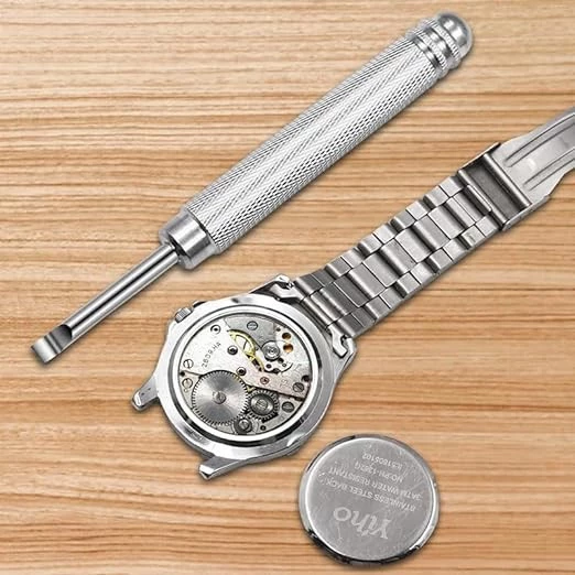 قطعة واحدة من ماي سوق-ستور (كما هو موضح) لفتح هيكل الساعة الخلفي وسكين الساعة وتغيير البطارية، اداة ازالة الغطاء الخلفي وسكين الفك، اداة اصلاح معدنية (0011)