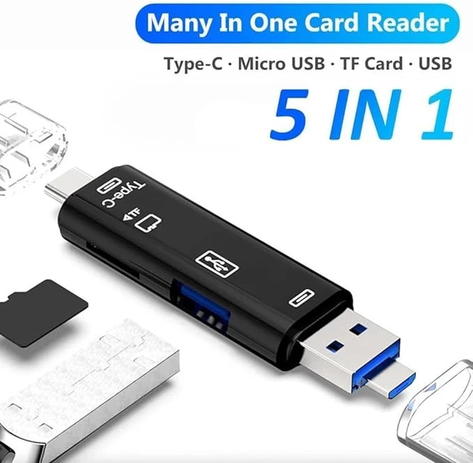 قارئ بطاقات ذاكرة 5 في 1 متعدد الوظائف بمنفذ USB 2.0 نوع C/Usb/Micro Usb/Tf/SD من ماي سوق ستور - لون عشوائي