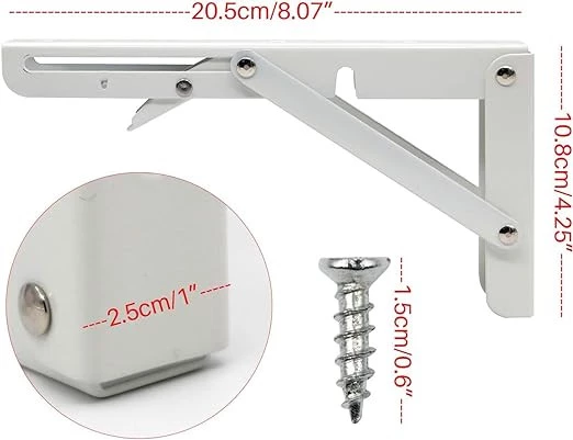 MYSQ-STOUR WHITE 8 INCH DURABLE FOLDING SHELVING SUPPORTS, WALL FOLDING SHELVING HOLDER WITH TABLE TABLE MOUNTING SCREWS TO SAVE SPACE OF TWO PIECES, MAXIMUM LOAD: 150 pound