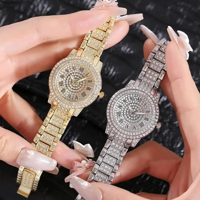 MySouq-Store -[ 1pcs -Silver ] Shining Diamond Watch Luxury Women Brand Quartz Gold Bracelet Watches Ladies Zircon Crystal Top Elegant Wristwatch Clock Gifts