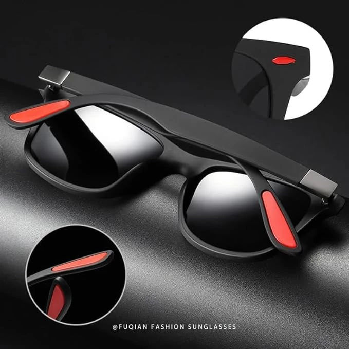 MySouq-Store [Black Red Black, Polarized] Hot Sale Polarized Sunglasses Men Women Classic Square Plastic Driving Sun Glasses Male Fashion Black Travelling Shades UV400