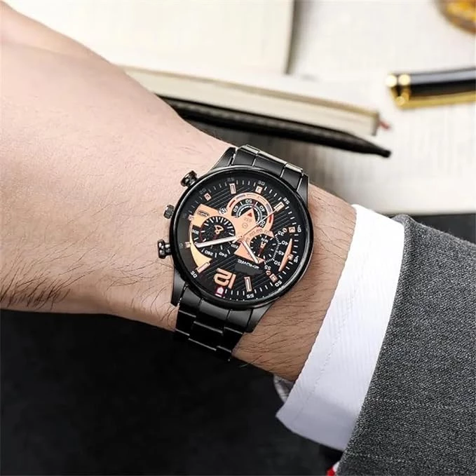 MySouq-Store - Random - Men's Brand 2022 Calendar Quartz Watch Stylish Military Simplicity Stainless Steel Strap Sports Men's Clock Gift Watches - The small dials are decorative