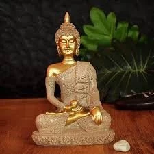 MySouq-Store Gold Mini Sandstone Buddha Statue Sukhothai Statue in Thailand Home Feng Shui Decoration Office Fish Tank Ornament [Gold, 7.5X5X11Cm]