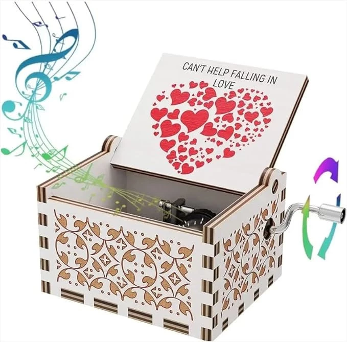 MySouq-store 1PCs Can't Help Falling in Love Wood Music Box, Laser Engraved Vintage Wooden Hand Crank Music Boxes Gifts for Valentine's Day/Anniversary/Wedding/Birthday/Christmas (H01)