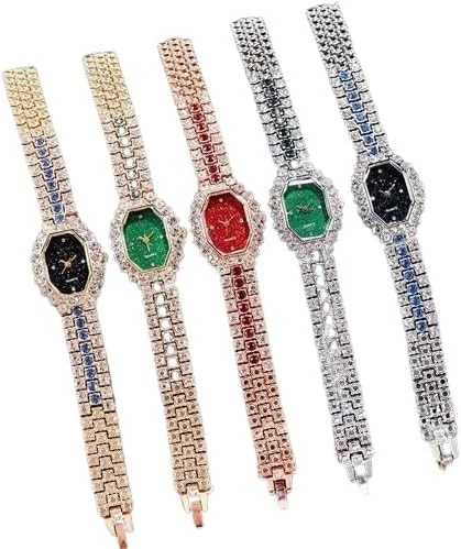 MySouq-Store -[ 1pcs ] Womens Bracelet Watches New Fashion Ladies Square Watch Full Diamond Quartz Clcok Alloy Casual Starry Sky Wristwatch