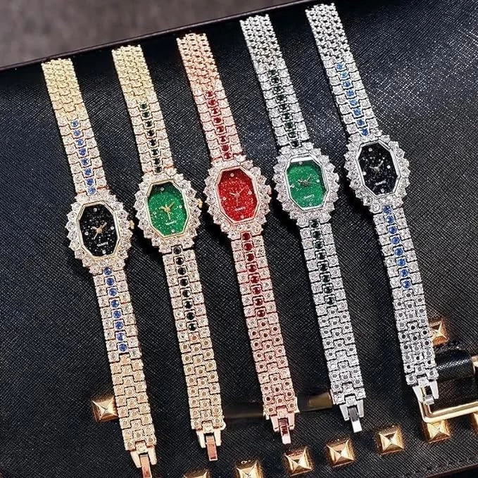 MySouq-Store -[ 1pcs ] Womens Bracelet Watches New Fashion Ladies Square Watch Full Diamond Quartz Clcok Alloy Casual Starry Sky Wristwatch