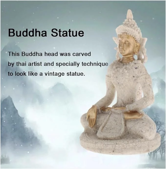 MySouq-Store نمط تمثال بوذا المصغر الحجر الرملي Fengshui تايلاند تمثال بوذا تمثال منزلي هندوسي زينة صغيرة تتأمل تمثال بوذا التايلاندي (SiSi)