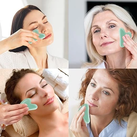 FEXPDL Gua Sha Stone,Jade Stone Massage Tool Guasha Tool for Scraping Facial and SPA Natural Jade Scraping Facial Tool Anti-Aging, Wrinkles, Puffiness(Green)