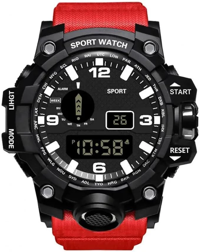 My Souq Store LED Digital Watch for Men - Military Style Multi-Function Electronic Sports Fitness Watch for Kids Gift - [C0RED], Black Band