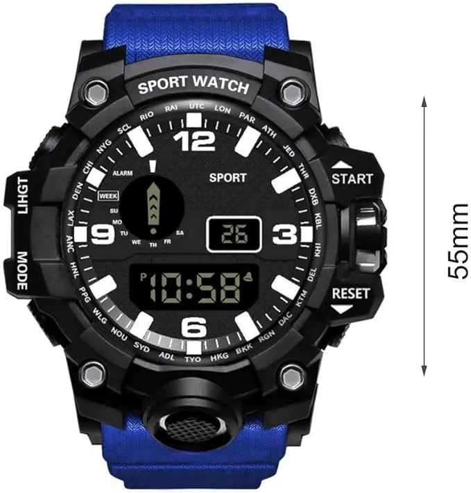 My Souq-Store Men's LED Digital Watch, Sports Fitness Watches, Military Multi-Function Electronic Watch, Gift for Kids [Blue x Black]