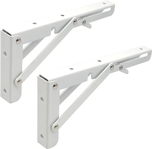 Mysouq-Store Sturdy Folding Shelf Brackets Small Arm 19*8Cm White Heavy Duty Triangle Wall Mount Collapsible Shelf Bracket with Install Screws for Small Bench Table Space Saving 2 Pcs,