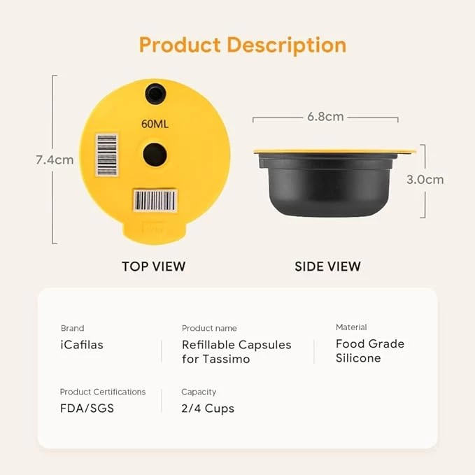 MySouq-Store (قطعة واحدة) كبسولة قهوة قابلة لإعادة الاستخدام لآلة تاسيمو بوش القابلة لإعادة الملء، ماكينة صنع الإسبريسو سعة 200 مل
