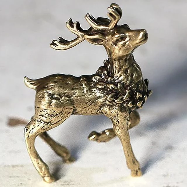 My Souq Store 1 Piece Solid Brass Pure Copper Deer Sculpture Miniature Lucky Feng Shui Sika Statues Office Decoration