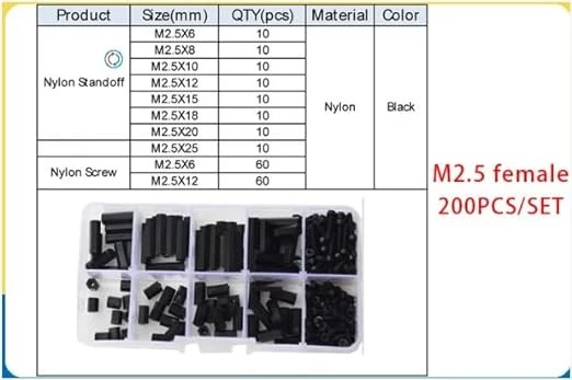 M2 M2.5 M3 M4 Nylon Hex Spacers Set, Black and White, Plastic Spacer Screws Assortment Kit for Circuit Board and Motherboard (M2 Male Black)