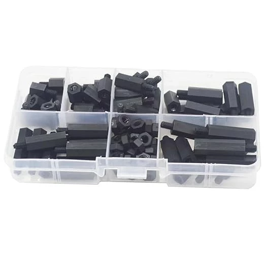 M2 M2.5 M3 M4 Nylon Hex Spacers Set, Black and White, Plastic Spacer Screws Assortment Kit for Circuit Board and Motherboard (M2 Male Black)