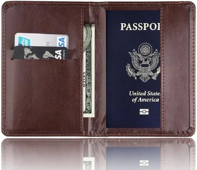 حافظة من الجلد الصناعي لحمل بطاقة الهوية وجواز السفر من ماي سوق-ستور، قطعة واحدة، قد يختلف اللون قليلاً (بني) (CO511)-B0D822YHFX