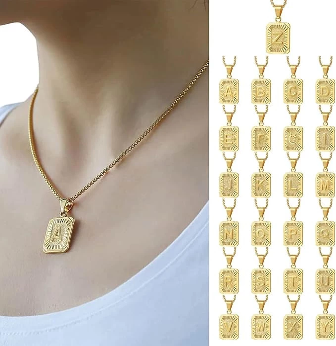MySouq-Store قلادة عصرية بقلادة ذهبية اللون للرجال والنساء على شكل سلسلة كوبية وقلادة أولية على شكل قلادة وياقة مجوهرات(U)-B0CLJ3HKHB