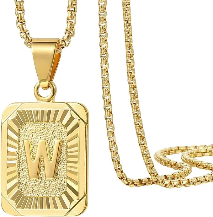 MySouq-Store Fashion Letter Gold Color Pendant Necklace for Men Women Cuban Chain Couple Charm Initial Necklace Choker Jewelry Collar(W)-B0CLJ41YB9